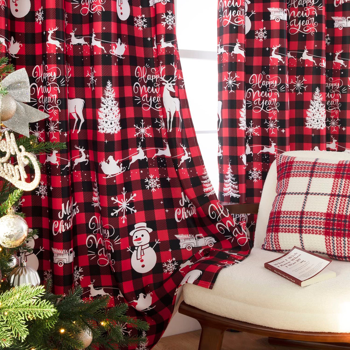 Weihnachtsvorhang Rot Schwarz Kariert 2er Set mit Ösen