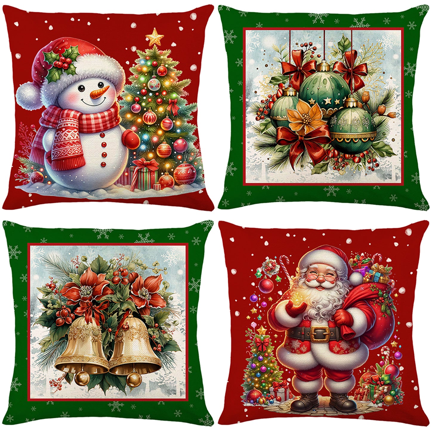 4er-Set Weihnachts-Kissenbezüge aus Leinen – Softe Dekokissen für Sofa und Bett (45×45 cm)