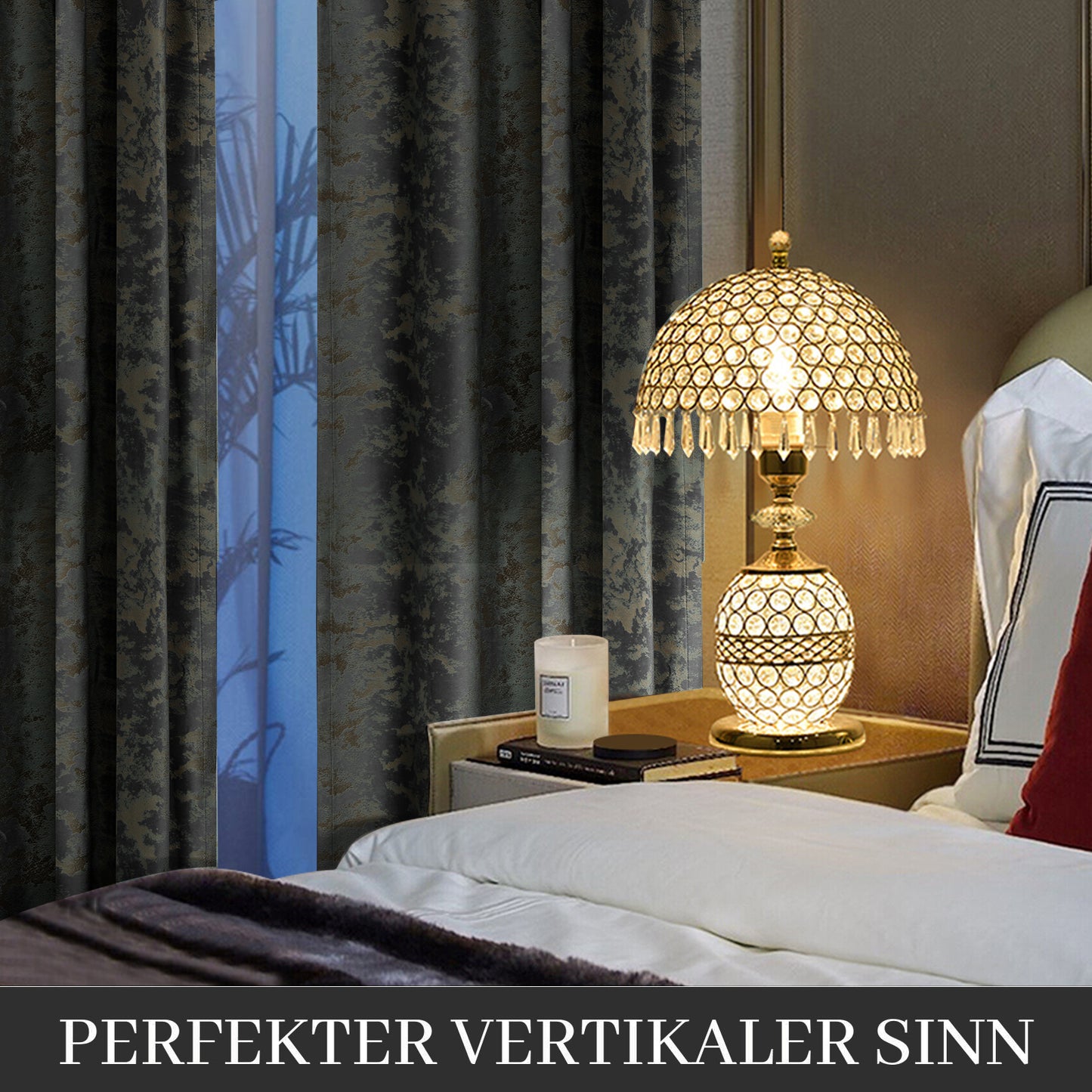 2er Set Samtvorhänge Verdunkelnd mit Goldprint Wärmeschutz