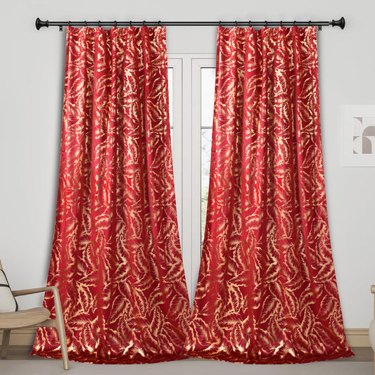Velvet Christmas curtains with gold foil · Blackout · Red/Green · 2-piece