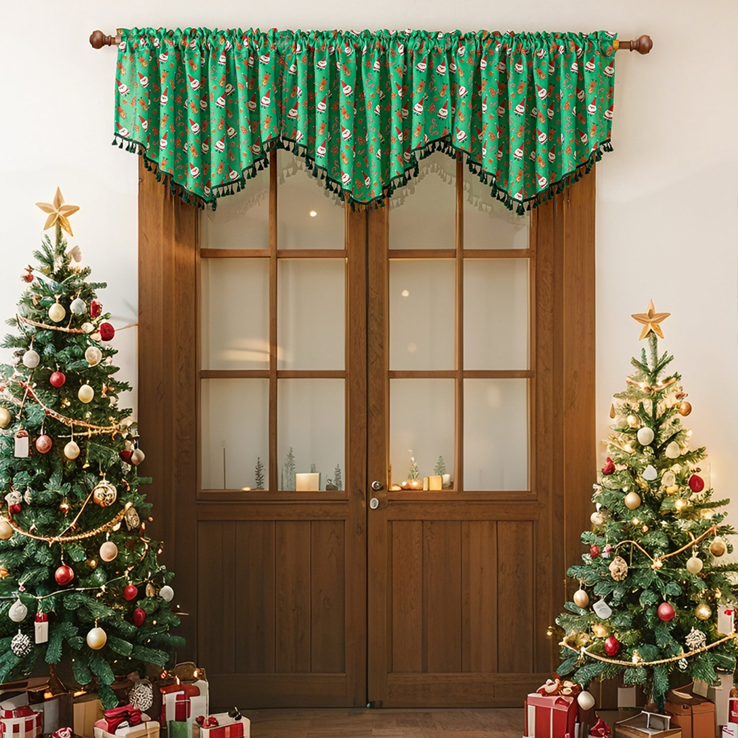 Christmas curtain with tassels – short decorative curtain in red or green, 150 × 60 cm