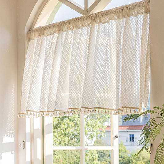 Vintage short curtain with tassels – boho style, cream