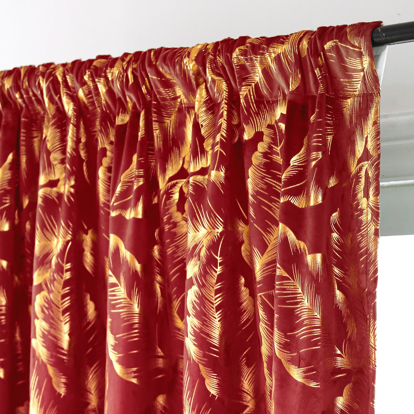 Samt Weihnachtsvorhänge mit Blatt-Goldfolie · Verdunkelung · Rot/Grün · 2-teilig