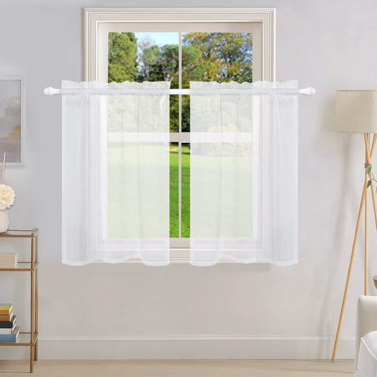 Waterproof short curtain – transparent with linen look, 5 colors