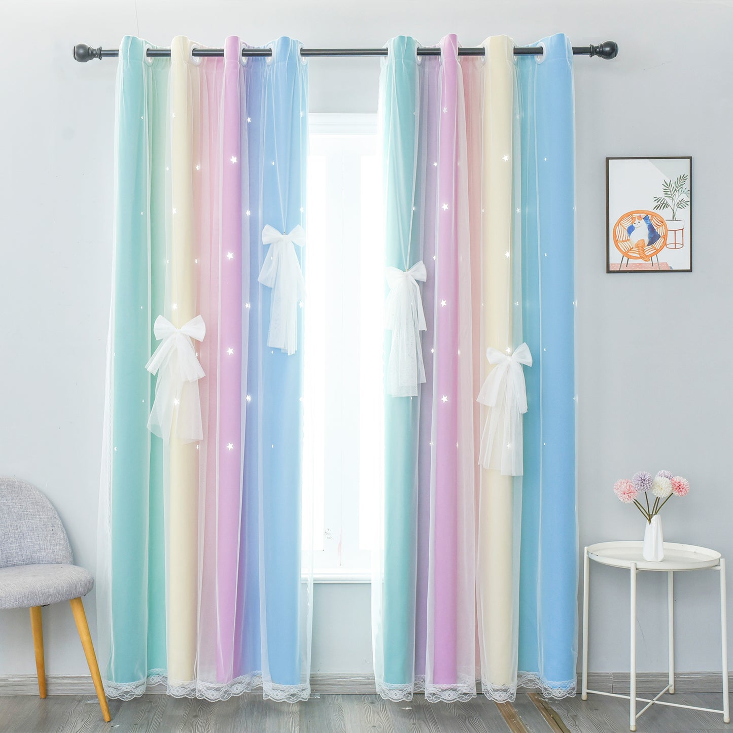 Verdunkelungsvorhang Sterne Ombre Zweilagig mit Tüllschleife 1 Panel