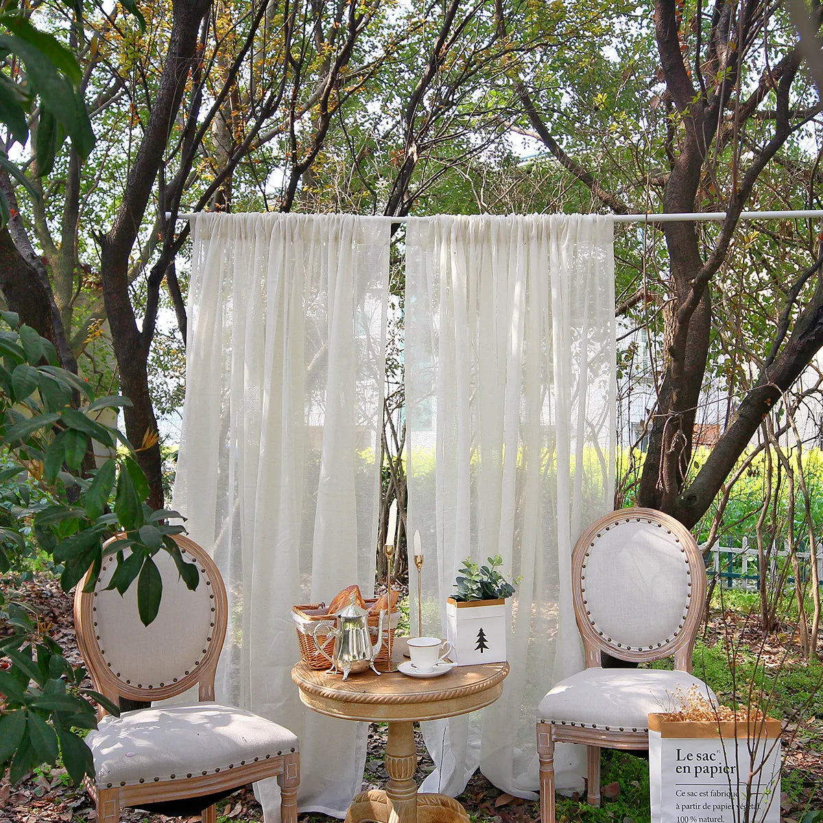 1 Panel Vintage Buff Window Sheer Drapes