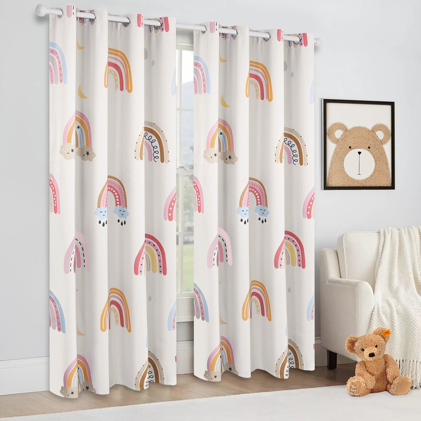 Children's Curtain with Rainbow Motif – Blackout Curtain Set of 2, 95% Blackout