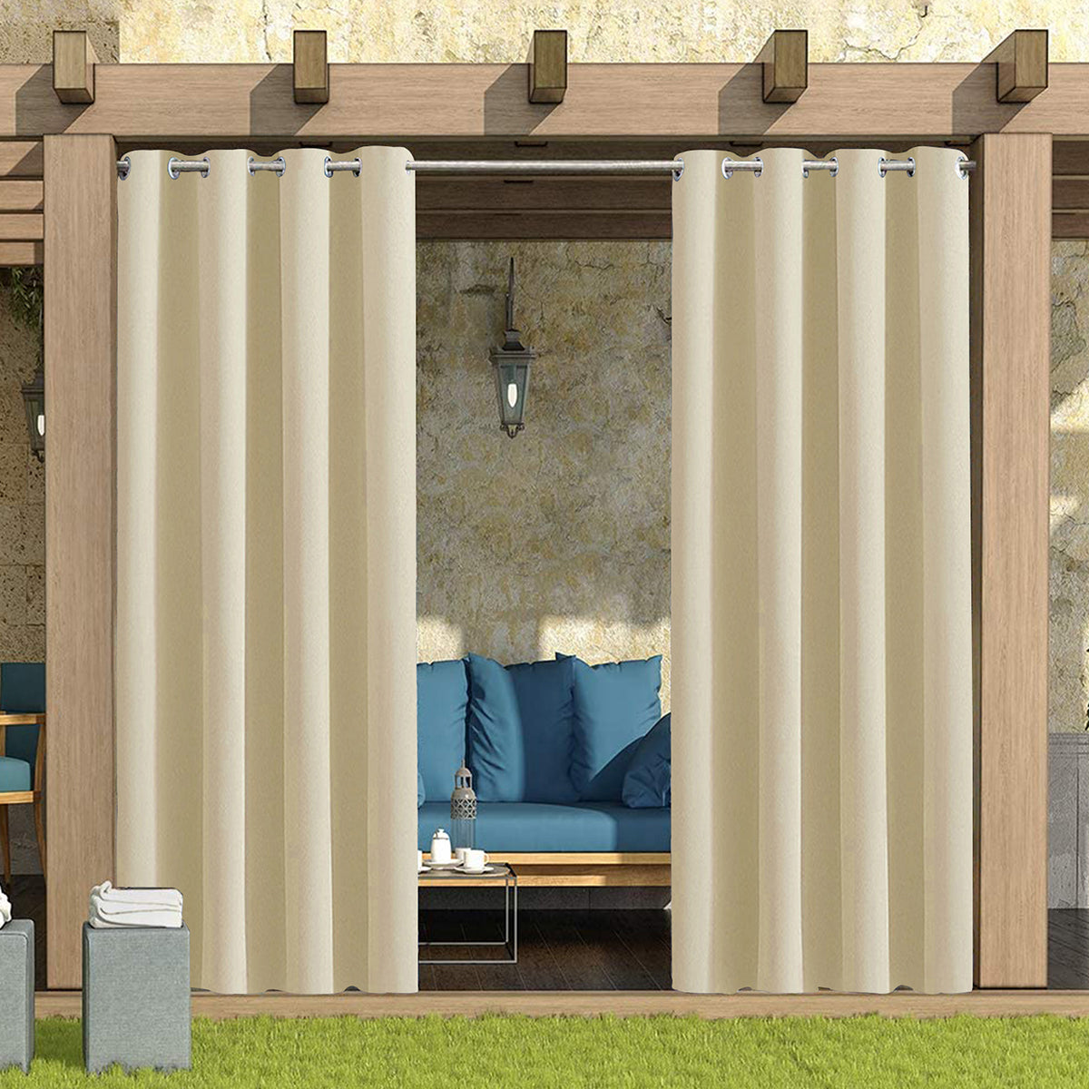 Outdoor Vorhang – 100 % Blackout, Wasserdicht, mit Ösen, 132 cm Breite
