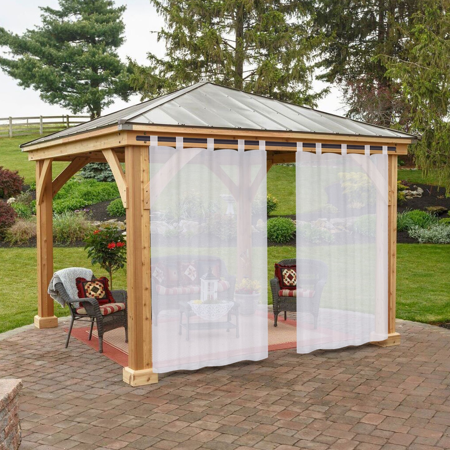 Outdoor Gardine – Wasserdichtes Voile, Tap Top, Weiß, 132 cm Breite