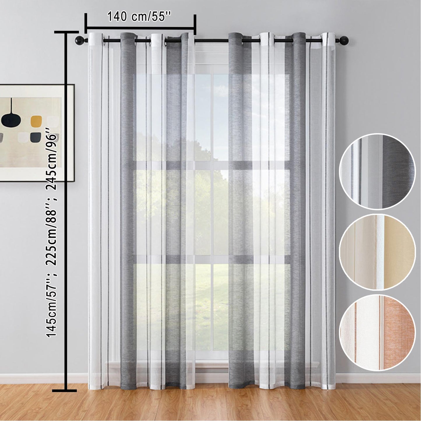 Transparente Gardine mit Streifenmuster – 2er Set, 140 cm Breite