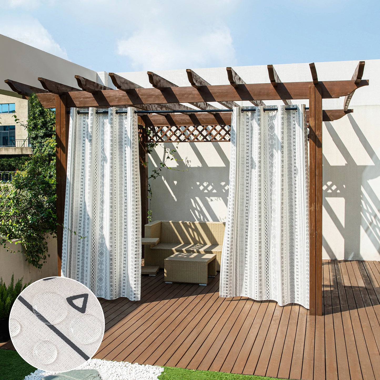 Patio Waterproof Outdoor Curtain Eyelet 2 Panels