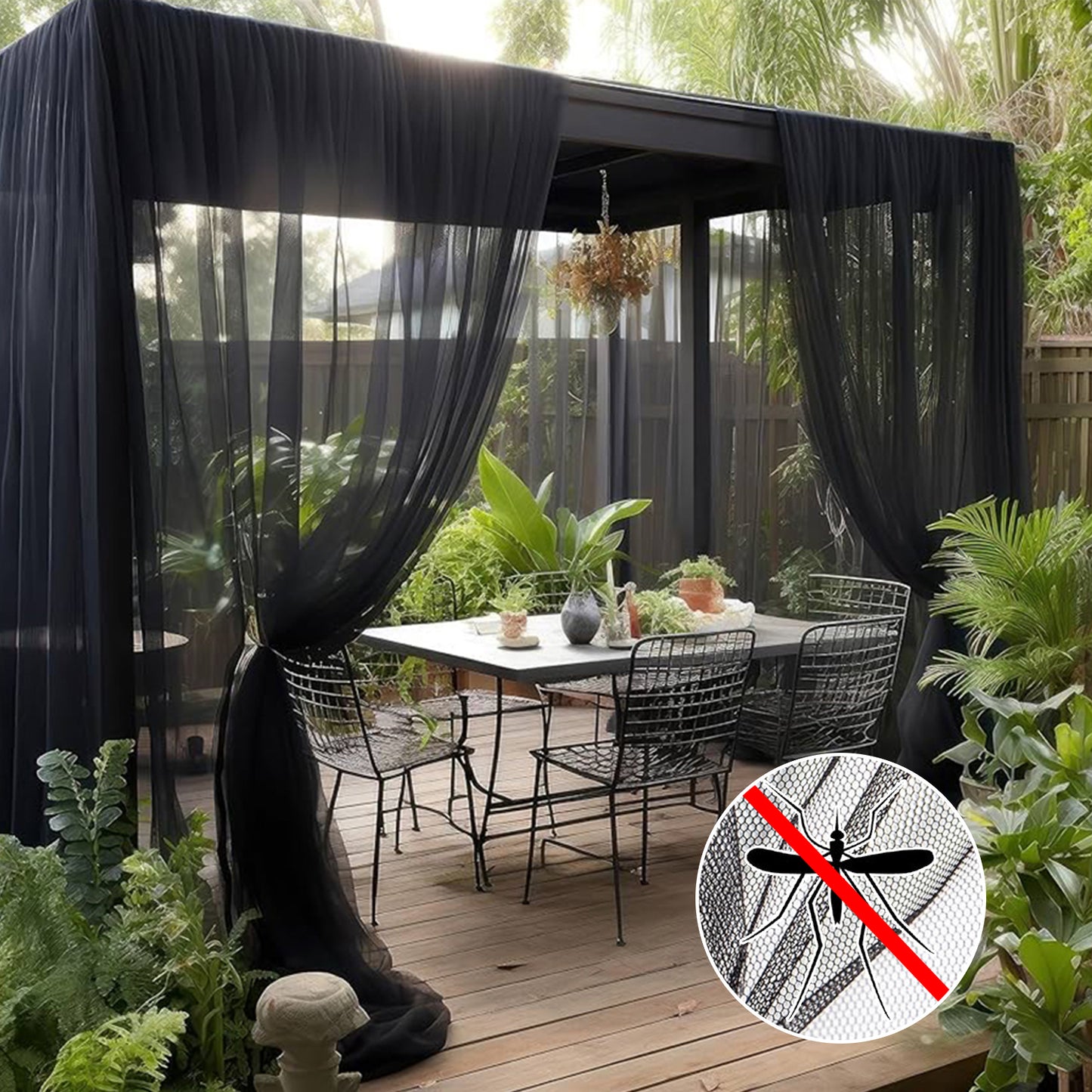 Mosquito net for patio – outdoor screen mesh with pole pocket, white or black