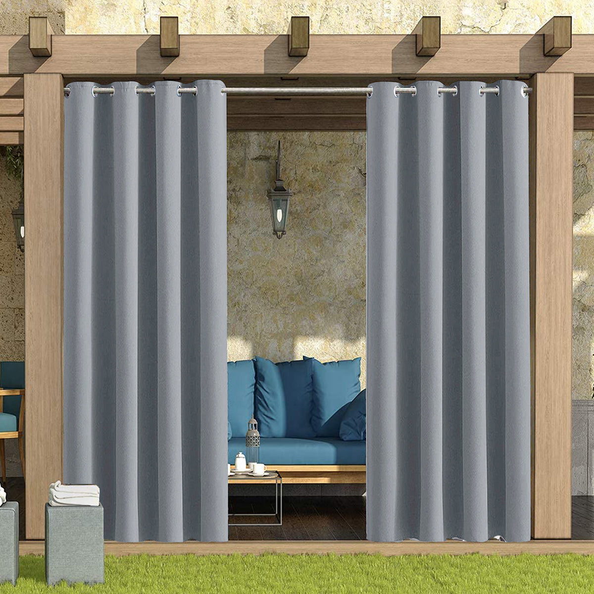 Outdoor Vorhang – 100 % Blackout, Wasserdicht, mit Ösen, 132 cm Breite