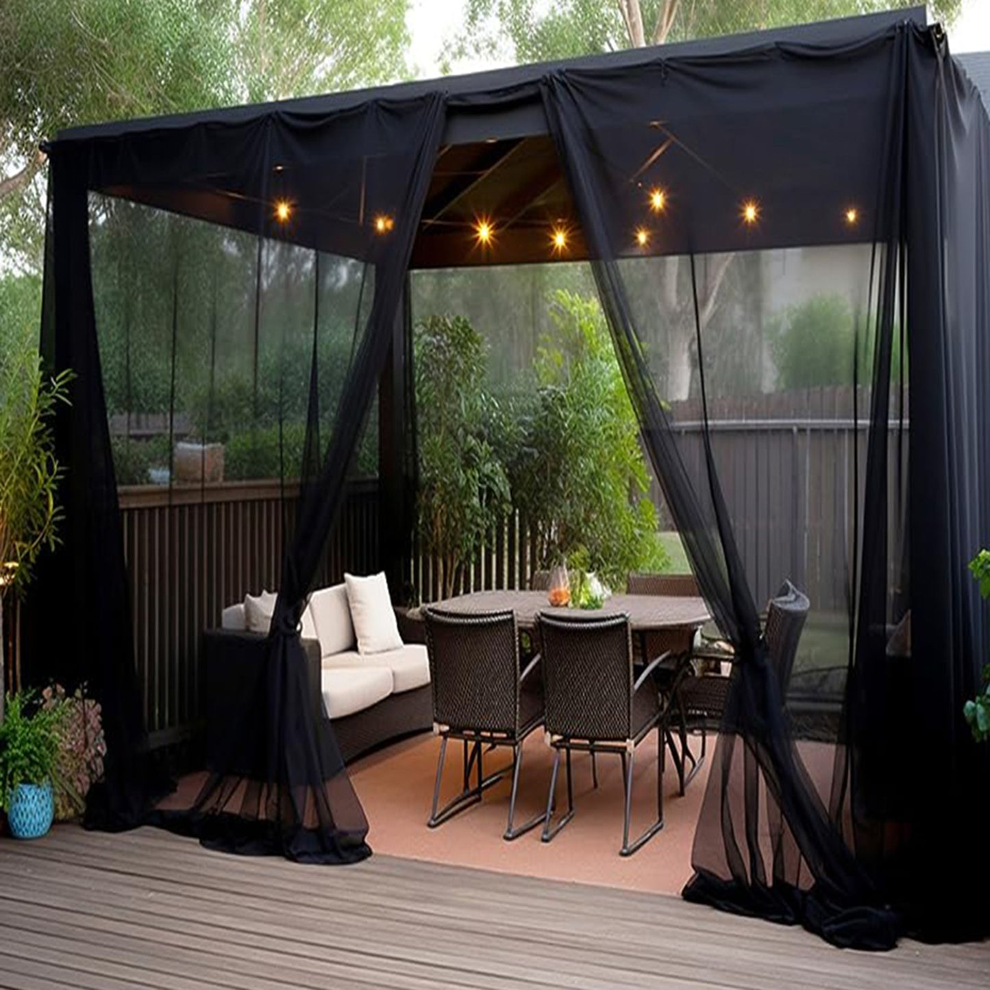 Mosquito net for patio – outdoor screen mesh with pole pocket, white or black