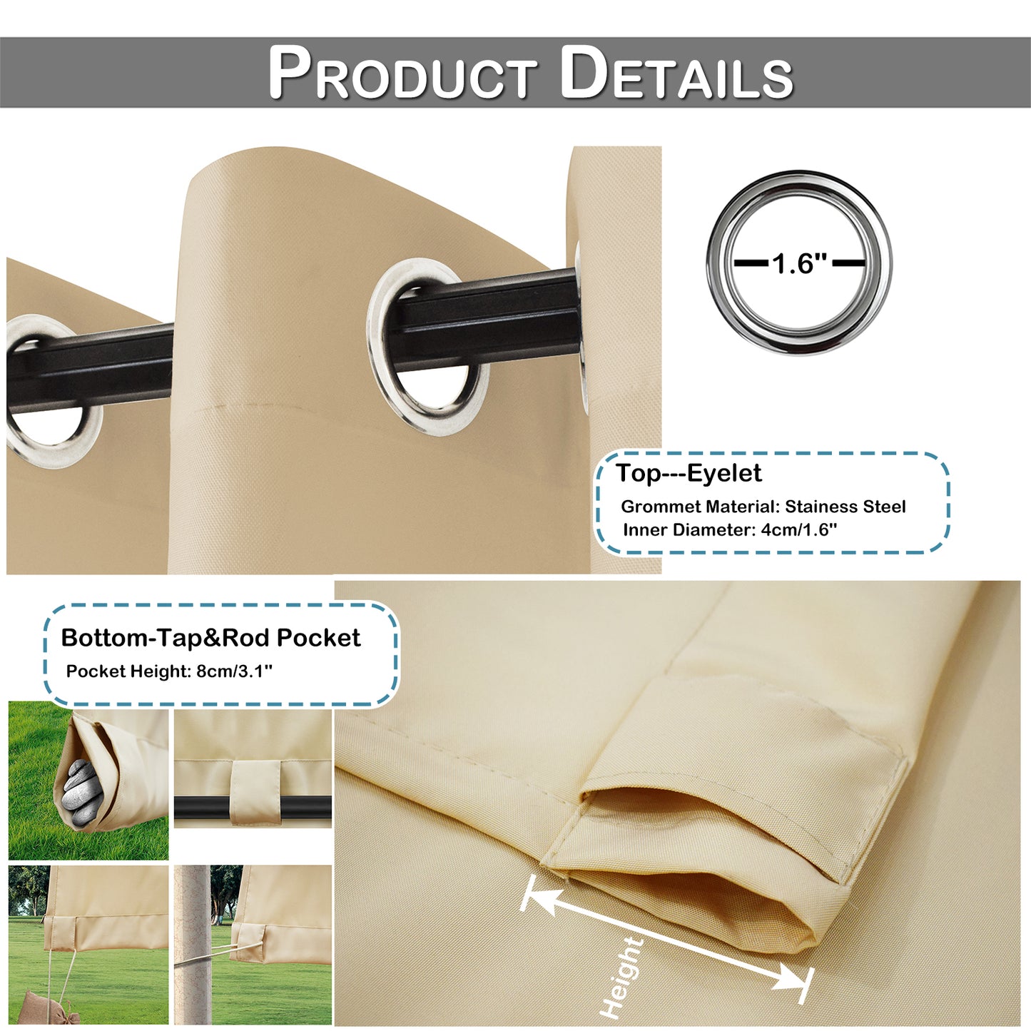 Outdoor Vorhang Wasserdicht und Winddicht Wärmedämmend 1 Panel