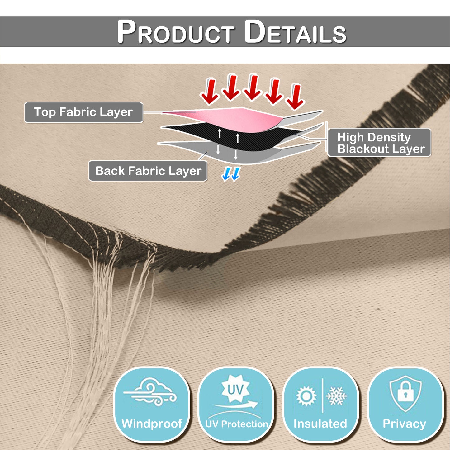 Extra Breiter Outdoor Vorhang – Wasserdicht und Blickdicht, Tap Top, 254 cm Breite