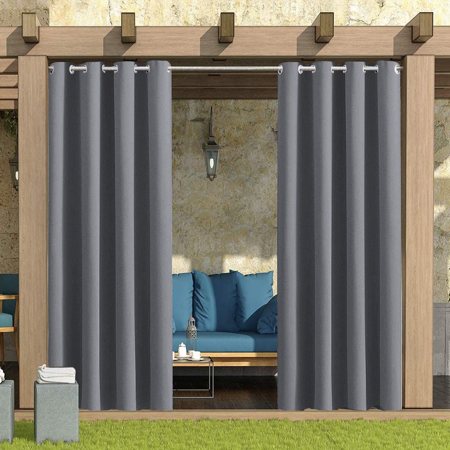 Outdoor Vorhang – 100 % Blackout, Wasserdicht, mit Ösen, 132 cm Breite