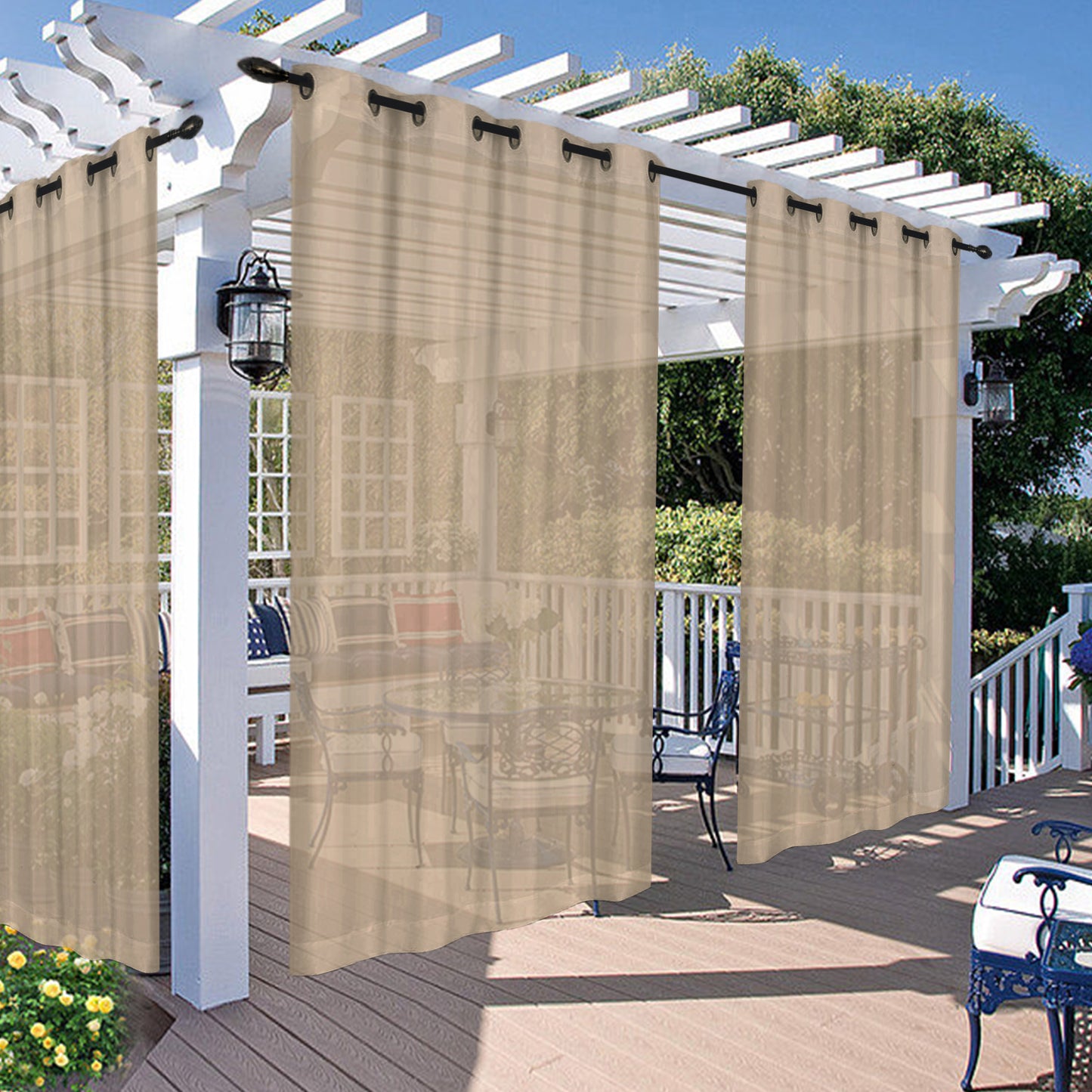 Outdoor Gardine wasserdicht – Transparenter Voile für Terrasse und Garten, 6 Farben