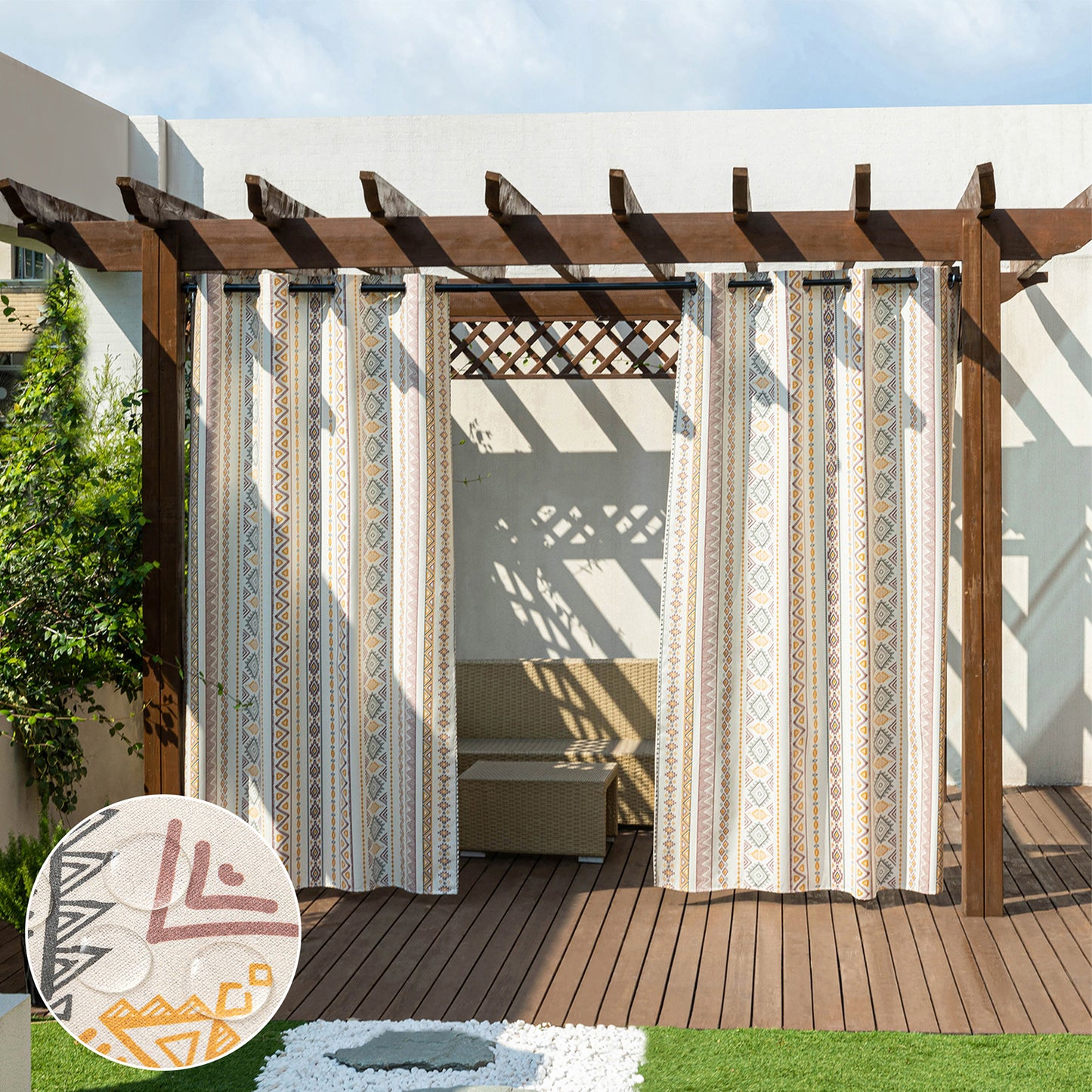 Patio Waterproof Outdoor Curtain Eyelet 2 Panels
