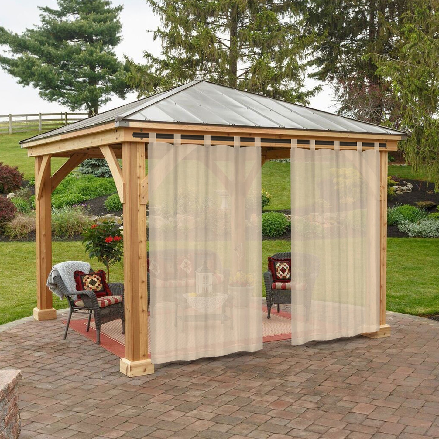 Outdoor Gardine – Wasserdichtes Voile, Tap Top, Weiß, 132 cm Breite