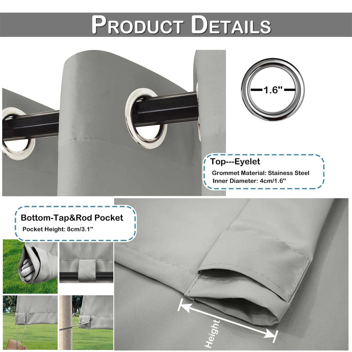 Outdoor Vorhang Wasserdicht und Winddicht Wärmedämmend 1 Panel