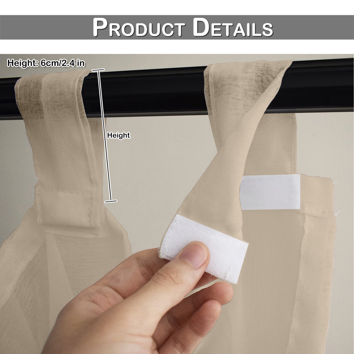 Outdoor Gardine – Wasserdichtes Voile, Tap Top, Weiß, 132 cm Breite