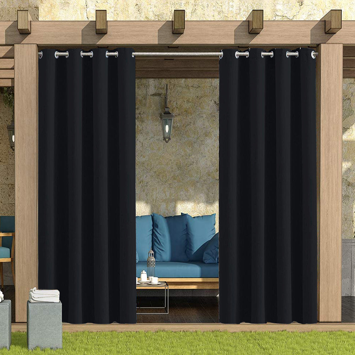 Outdoor Vorhang – 100 % Blackout, Wasserdicht, mit Ösen, 132 cm Breite