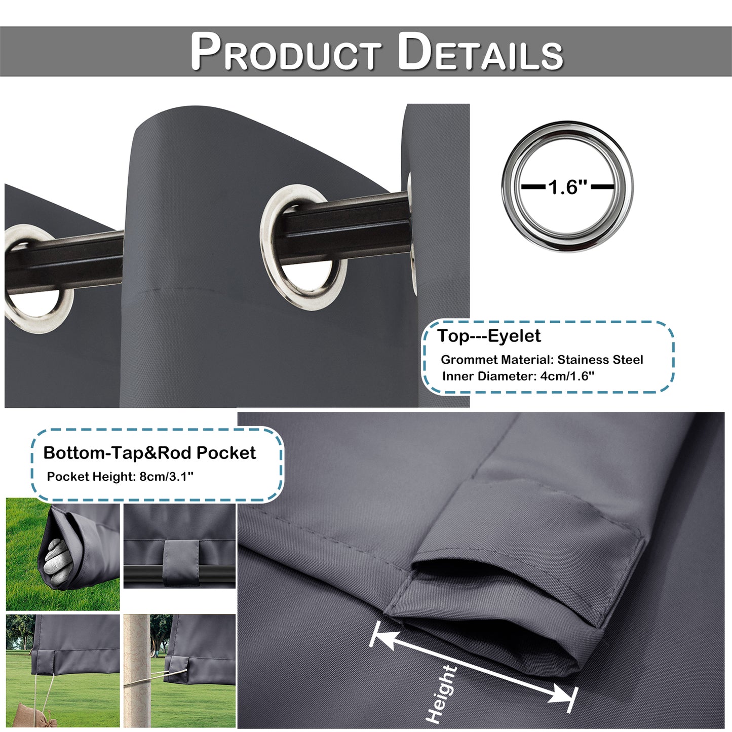 Outdoor Vorhang Wasserdicht und Winddicht Wärmedämmend 1 Panel