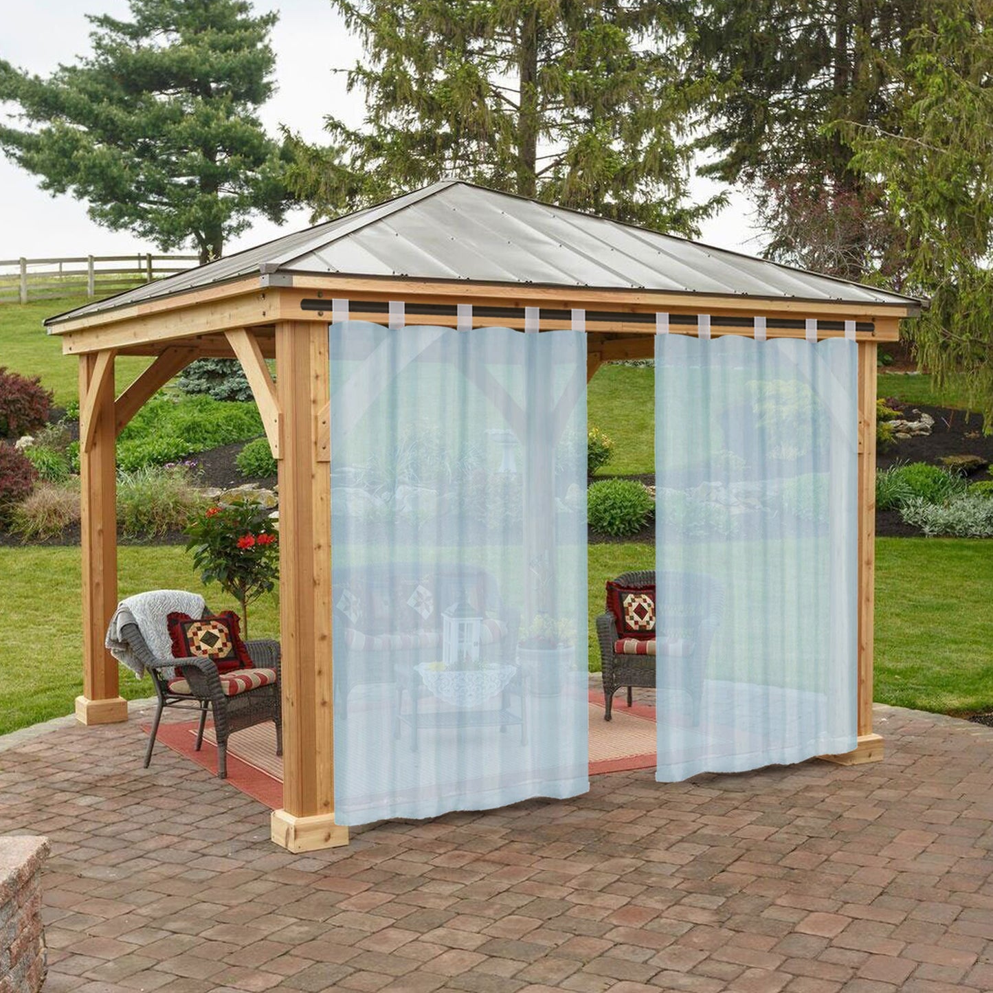 Outdoor Gardine – Wasserdichtes Voile, Tap Top, Weiß, 132 cm Breite