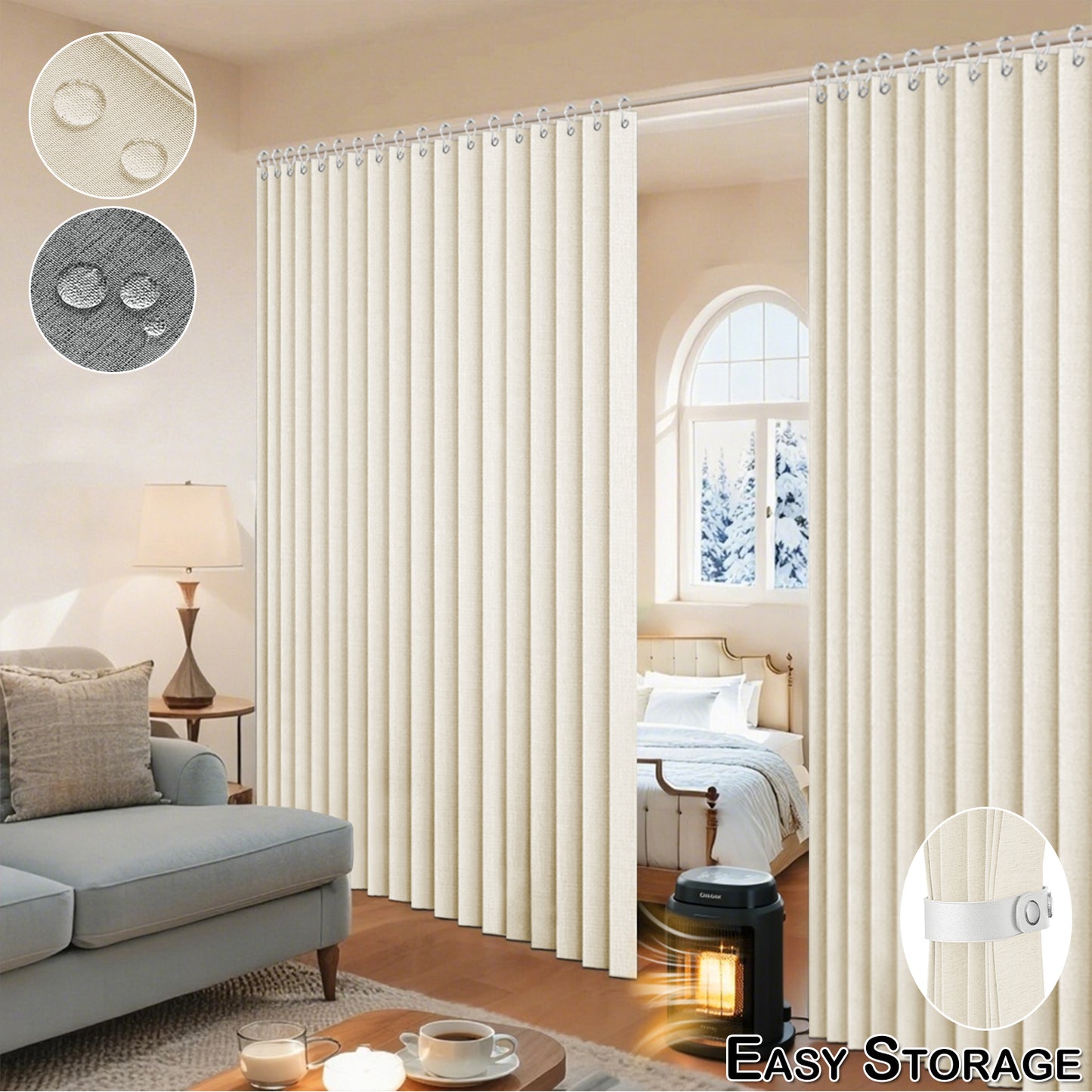 Extra Breite Leinenoptik-Vorhang · Wasserdicht · Indoor und Outdoor
