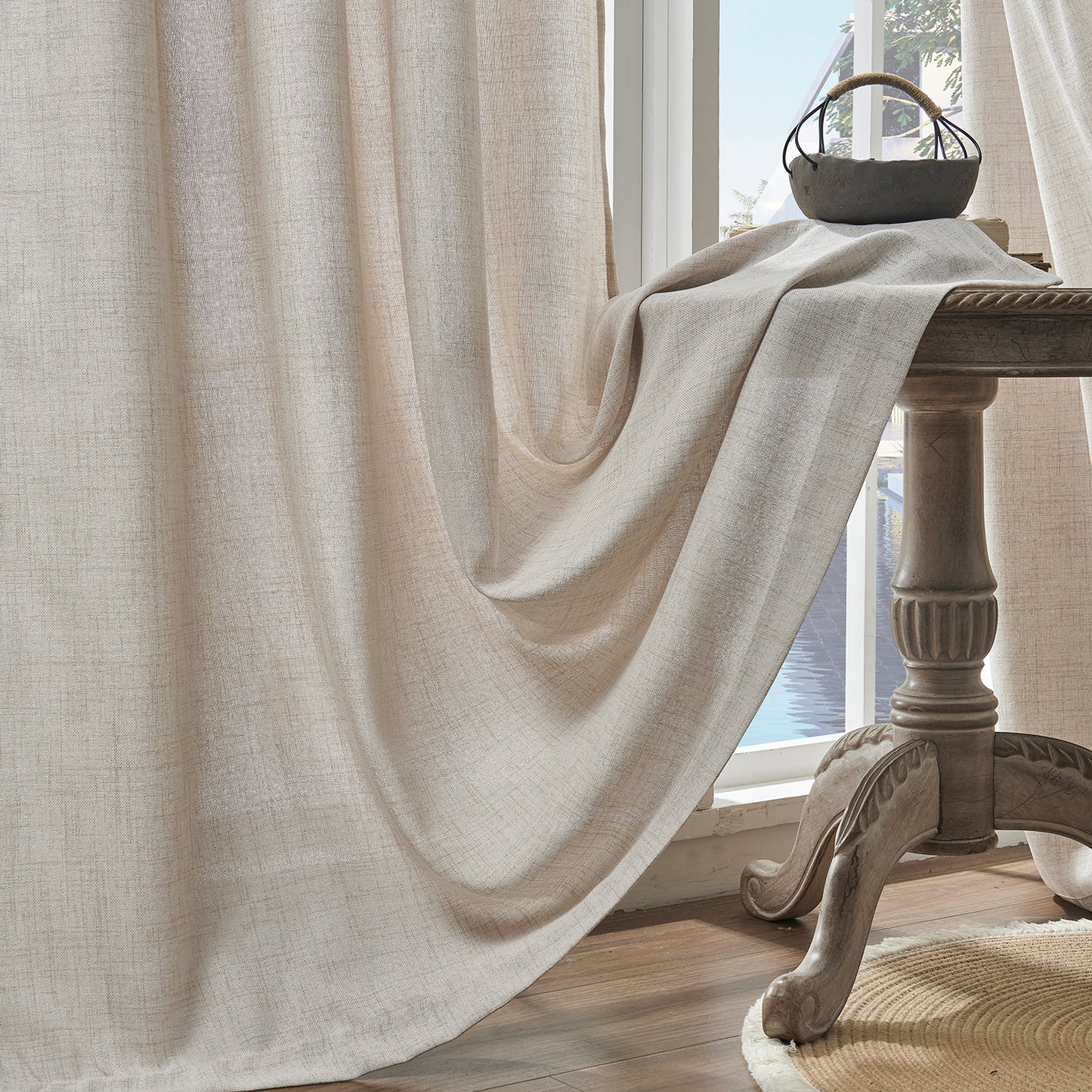 Transparente Voile Gardine mit grober Leinenstruktur nach Maß – Luvina
