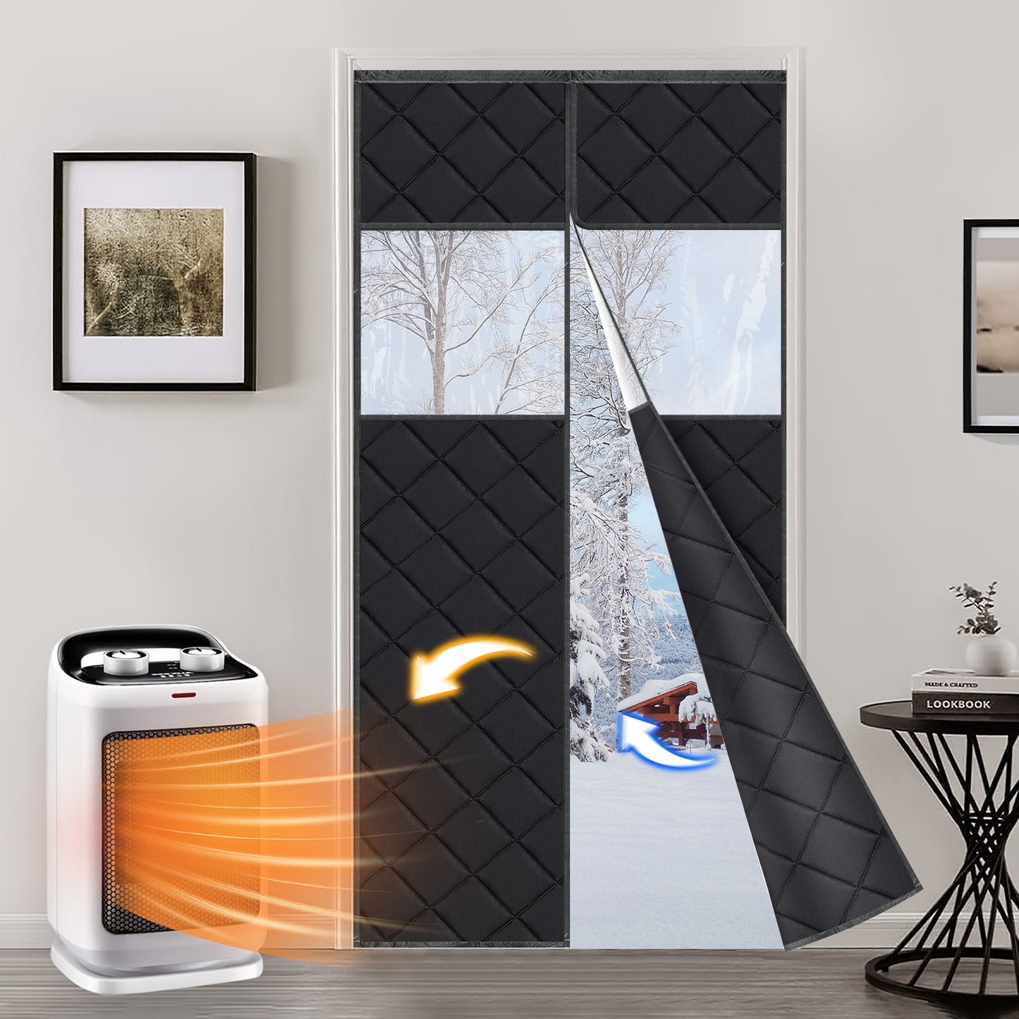 Gesteppter magnetischer Thermo Türvorhang mit Fenster · Wärmeschutz und Kälteschutz