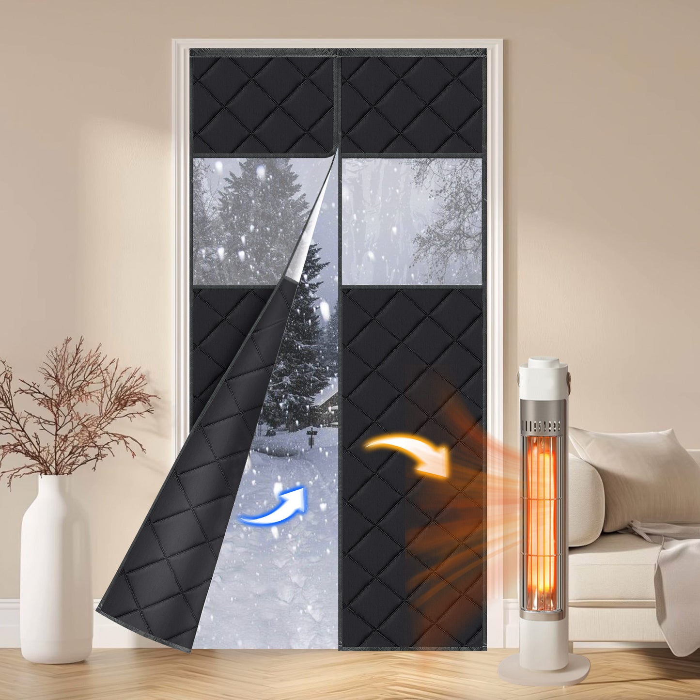 Gesteppter magnetischer Thermo Türvorhang mit Fenster · Wärmeschutz und Kälteschutz
