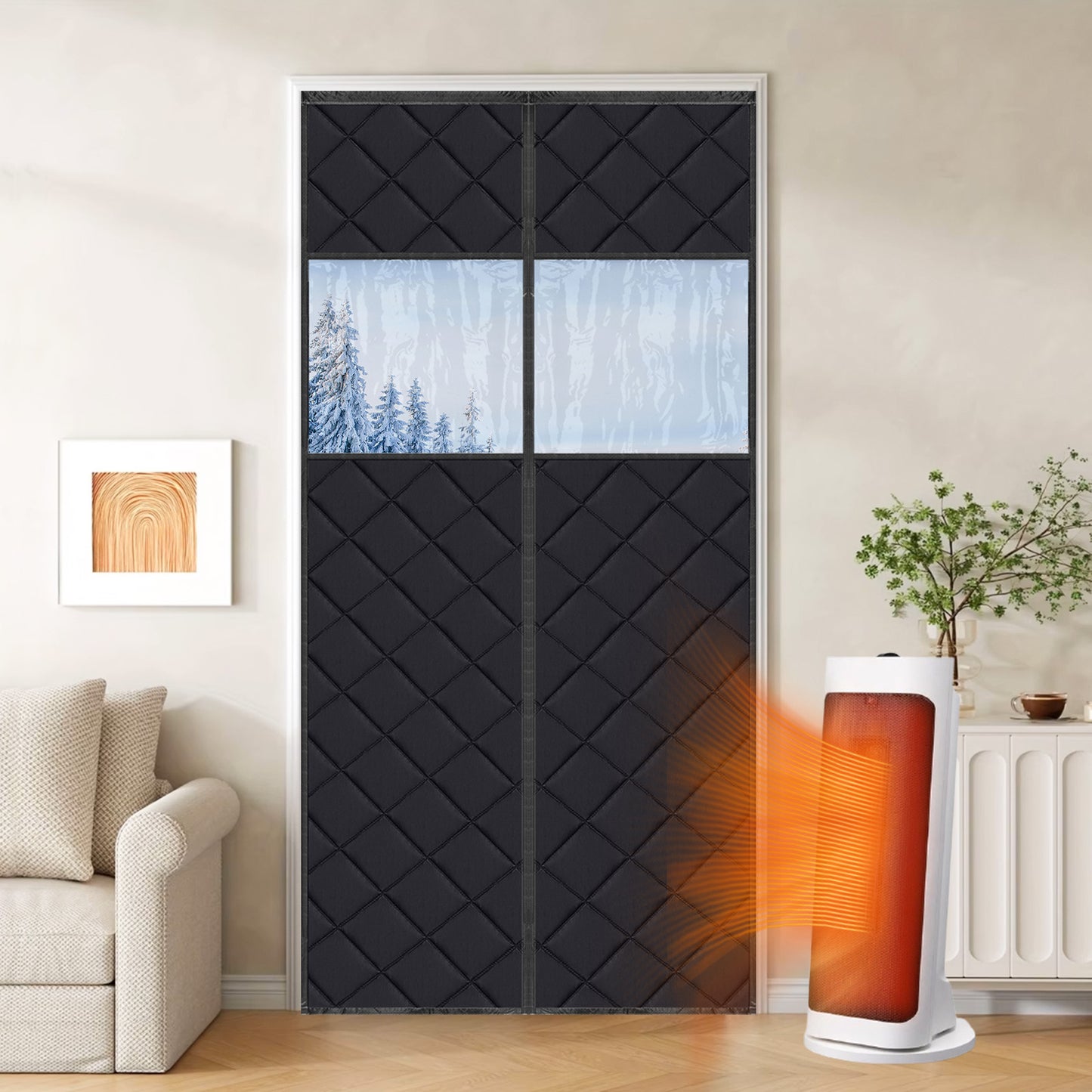 Gesteppter magnetischer Thermo Türvorhang mit Fenster · Wärmeschutz und Kälteschutz