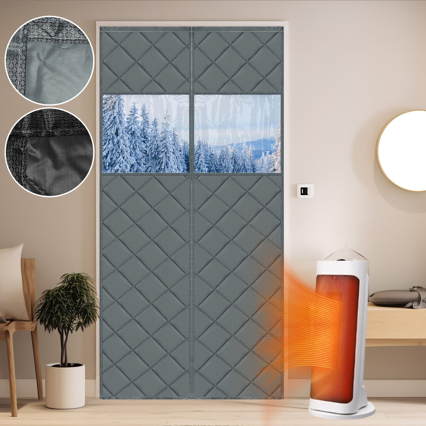 Gesteppter magnetischer Thermo Türvorhang mit Fenster · Wärmeschutz und Kälteschutz