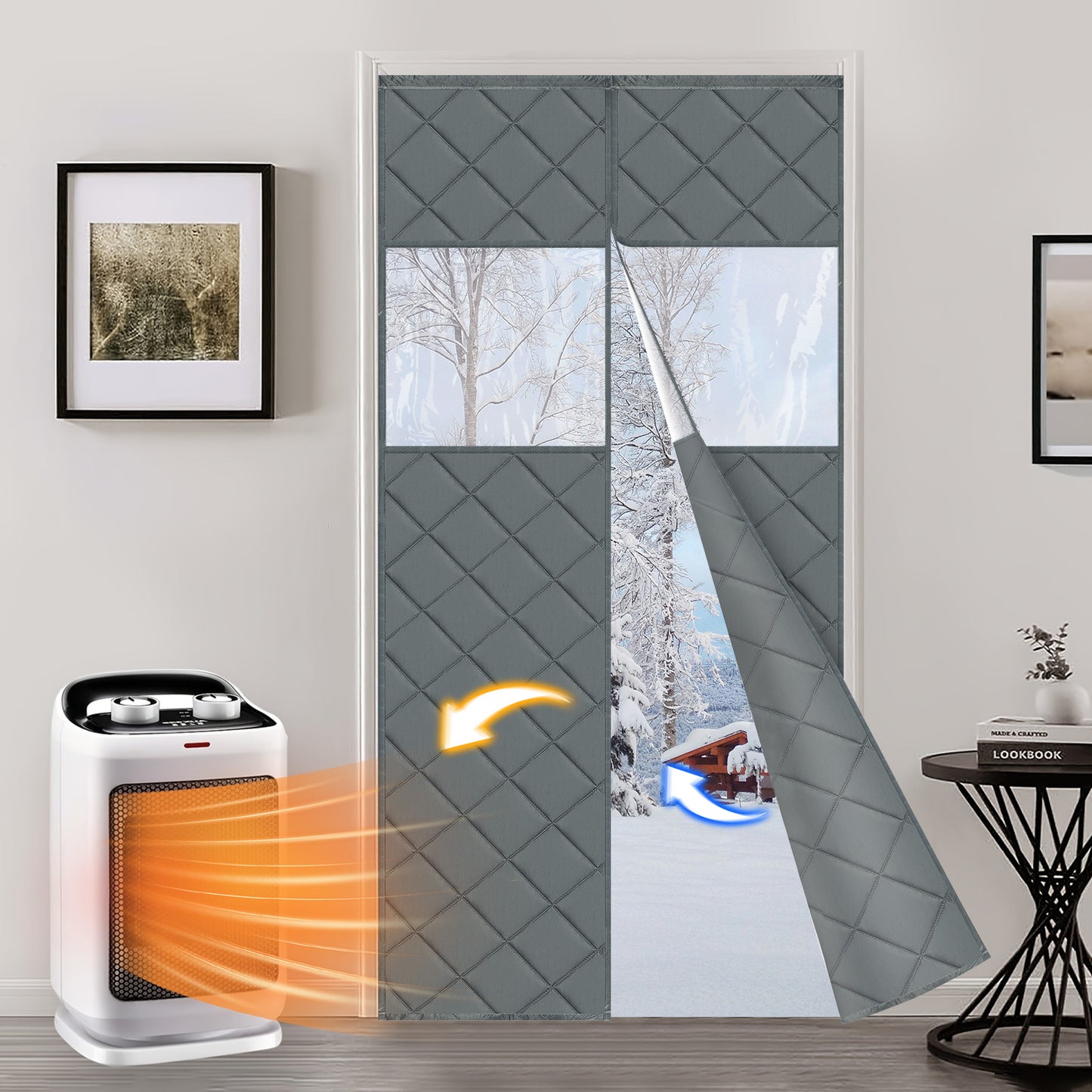 Gesteppter magnetischer Thermo Türvorhang mit Fenster · Wärmeschutz und Kälteschutz