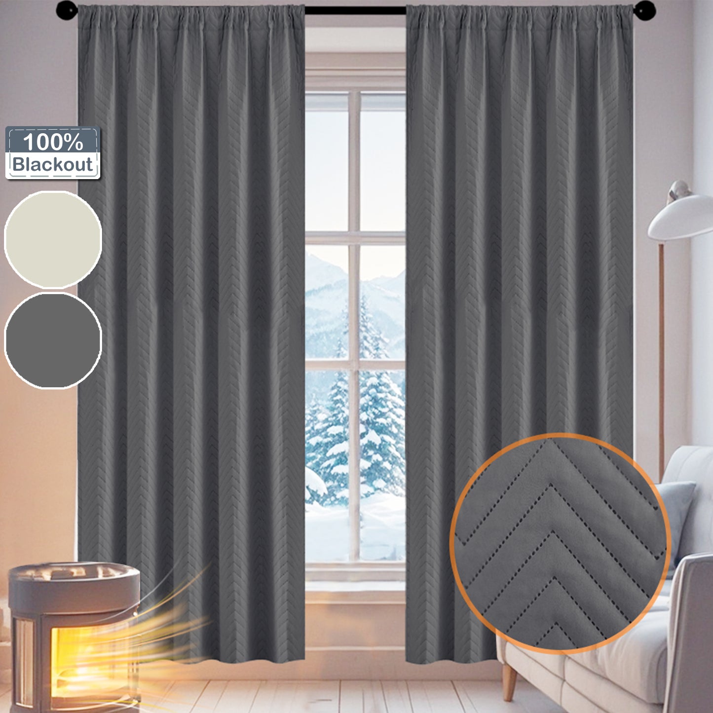 Heavy quilted blackout curtain · 100% blackout · Thermal protection