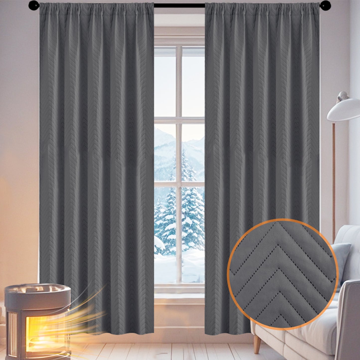 Heavy quilted blackout curtain · 100% blackout · Thermal protection