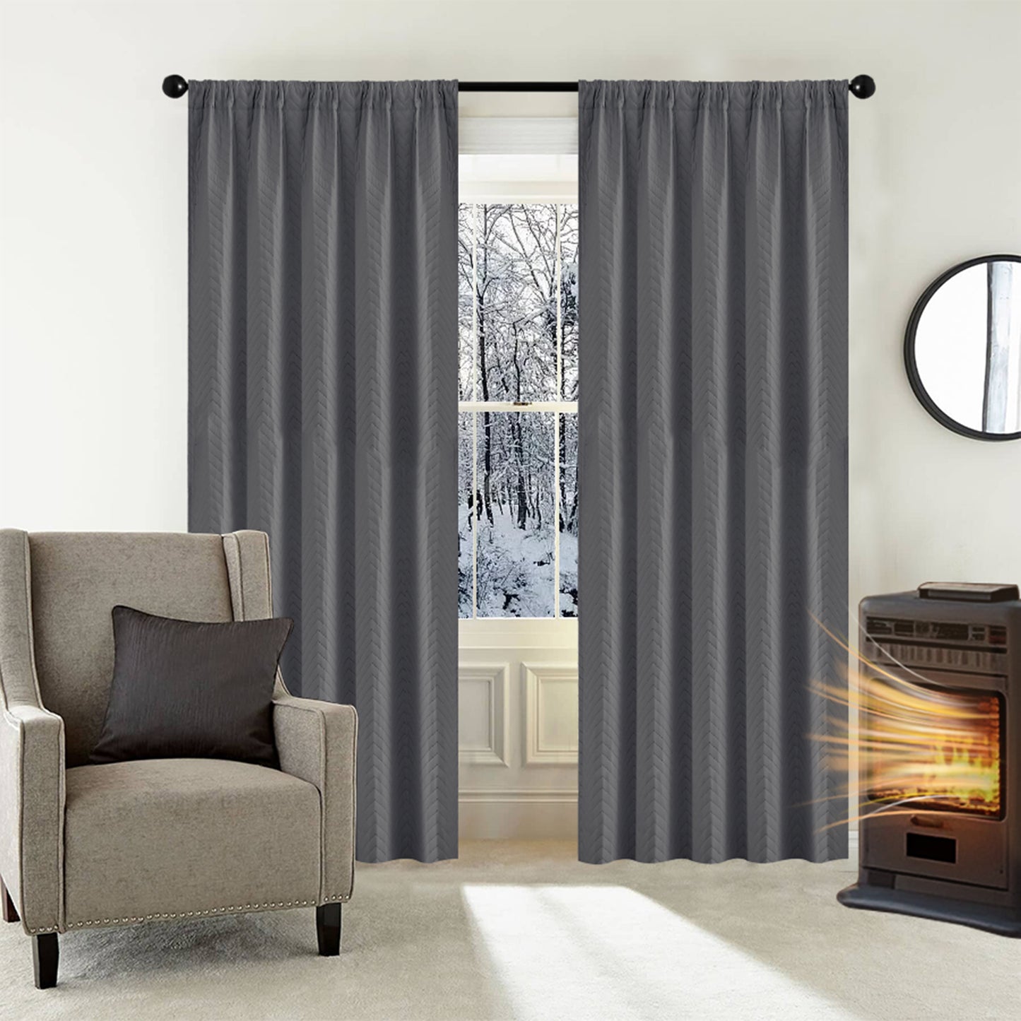 Heavy quilted blackout curtain · 100% blackout · Thermal protection