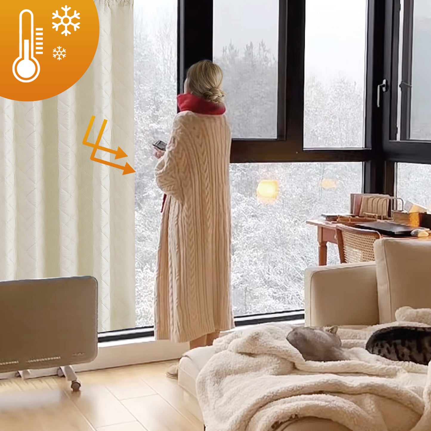 Gesteppter Thermovorhang · Energiesparender Vorhangliner · Wärmeschutz