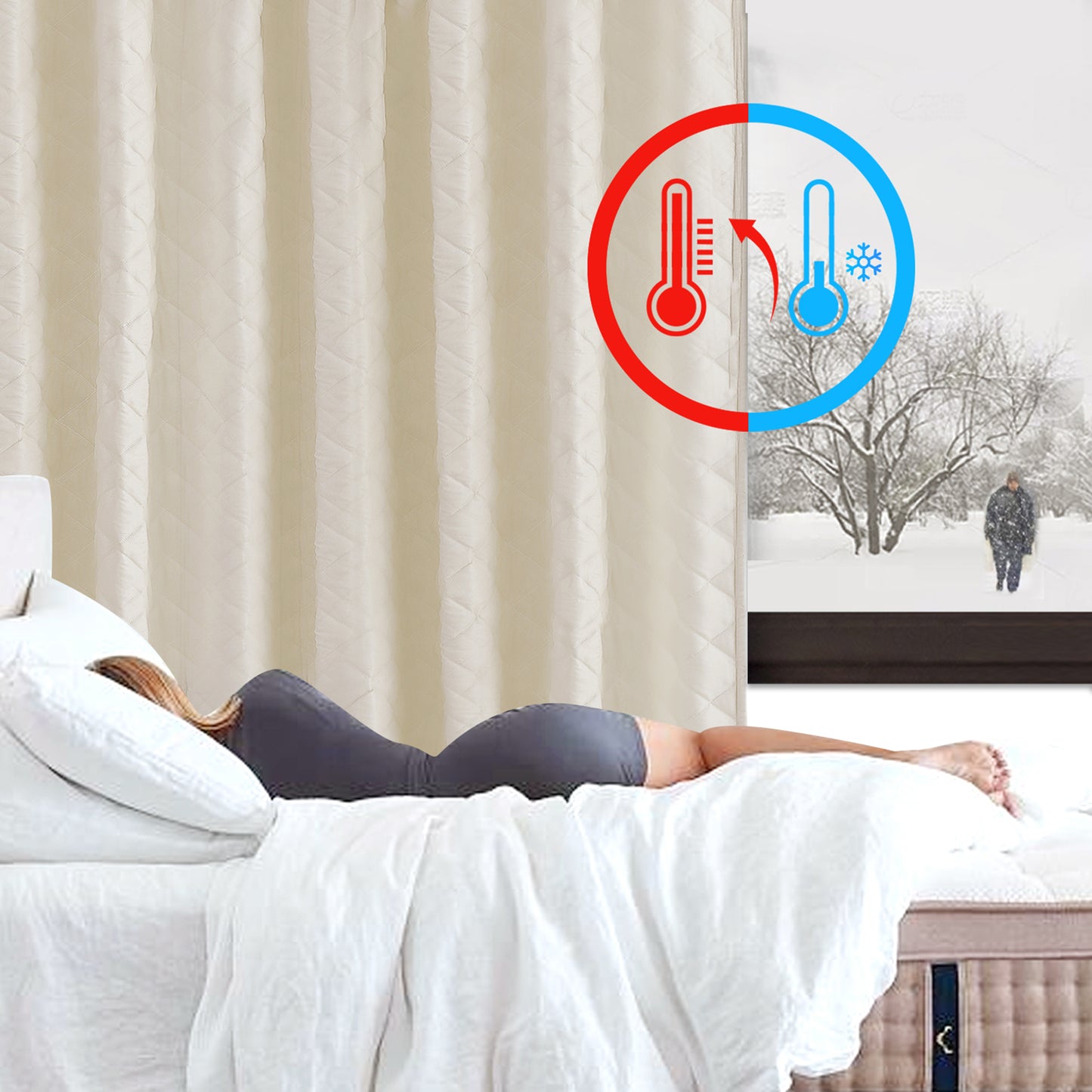 Gesteppter Thermovorhang · Energiesparender Vorhangliner · Wärmeschutz