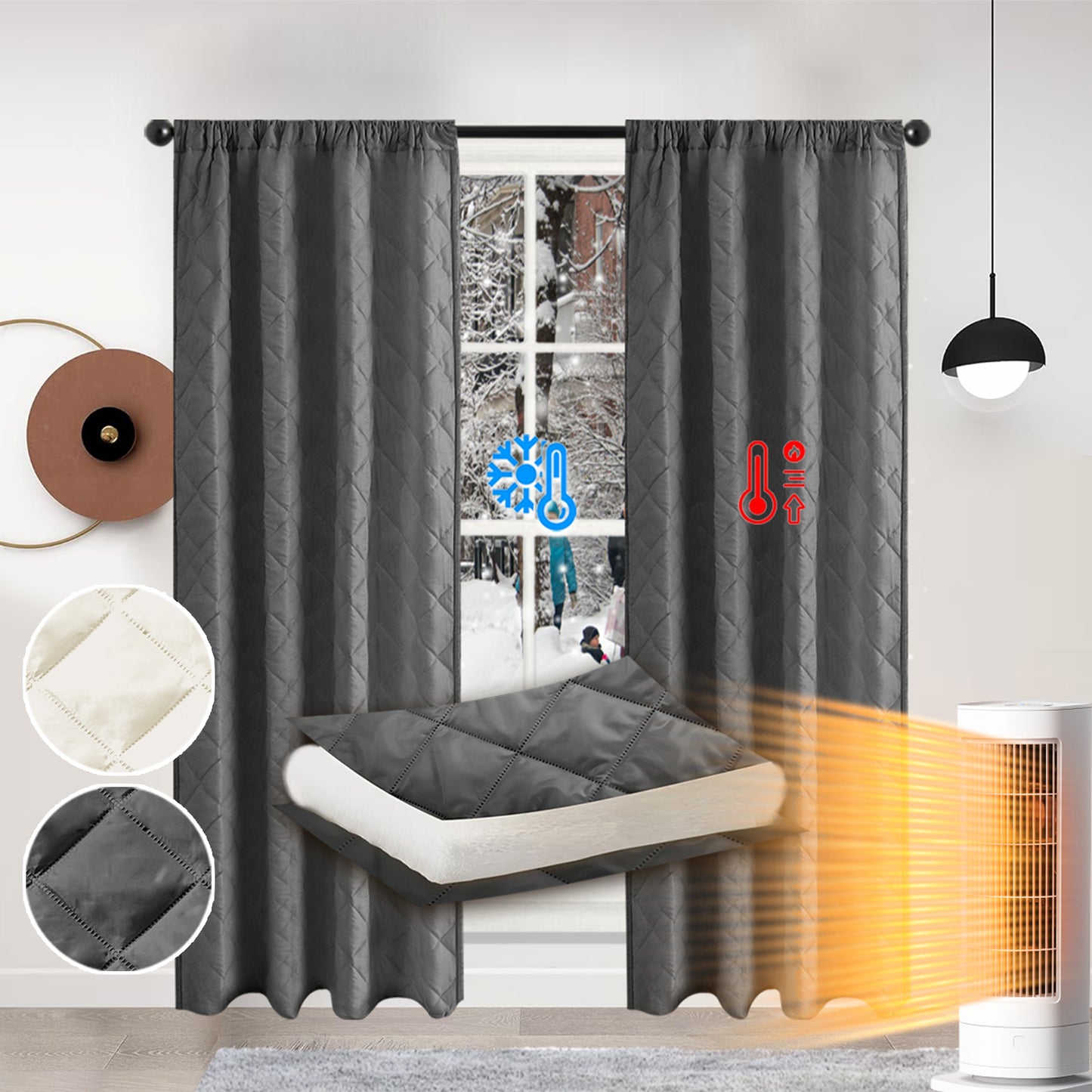 Gesteppter Thermovorhang · Energiesparender Vorhangliner · Wärmeschutz