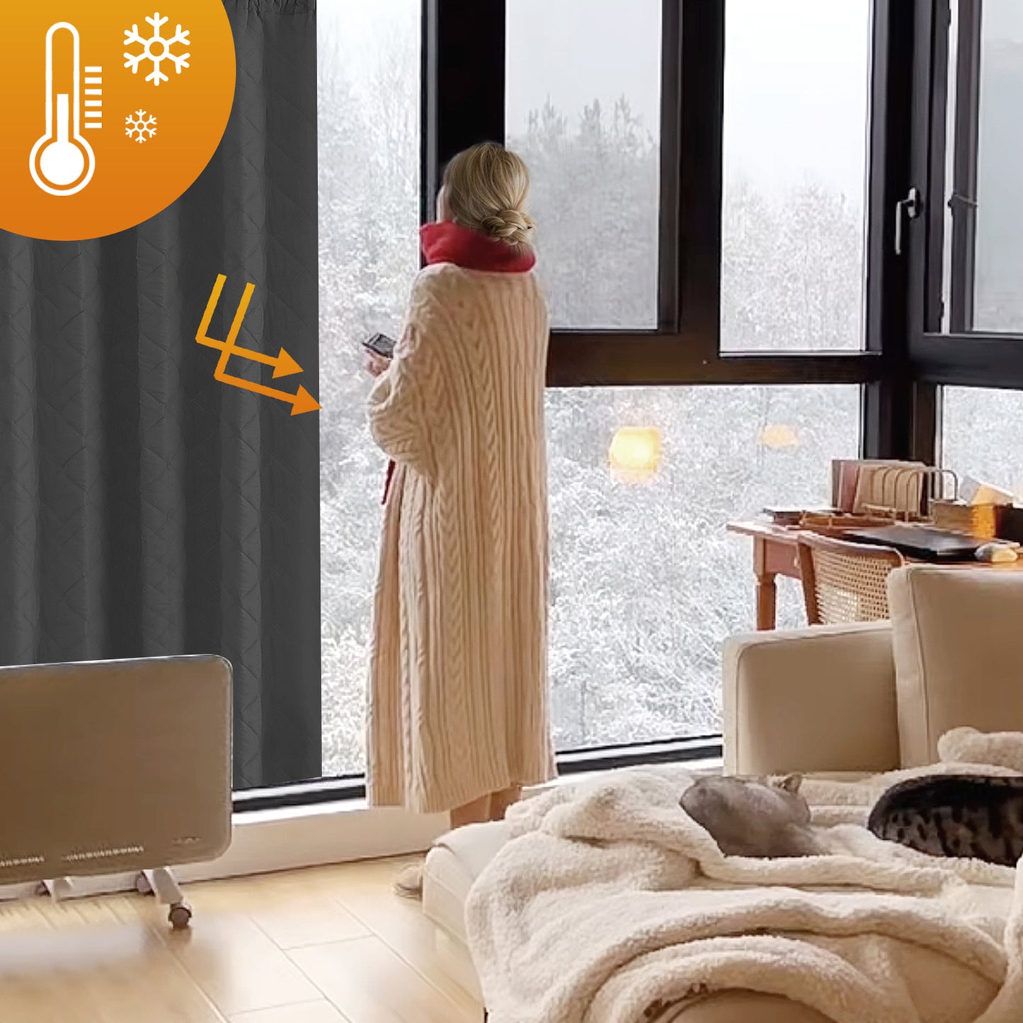 Gesteppter Thermovorhang · Energiesparender Vorhangliner · Wärmeschutz