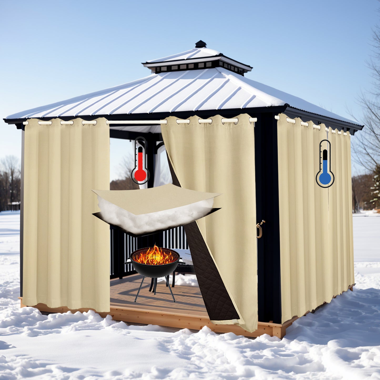 Wasserdichter gesteppter Outdoor-Thermovorhang · 100 % Blackout