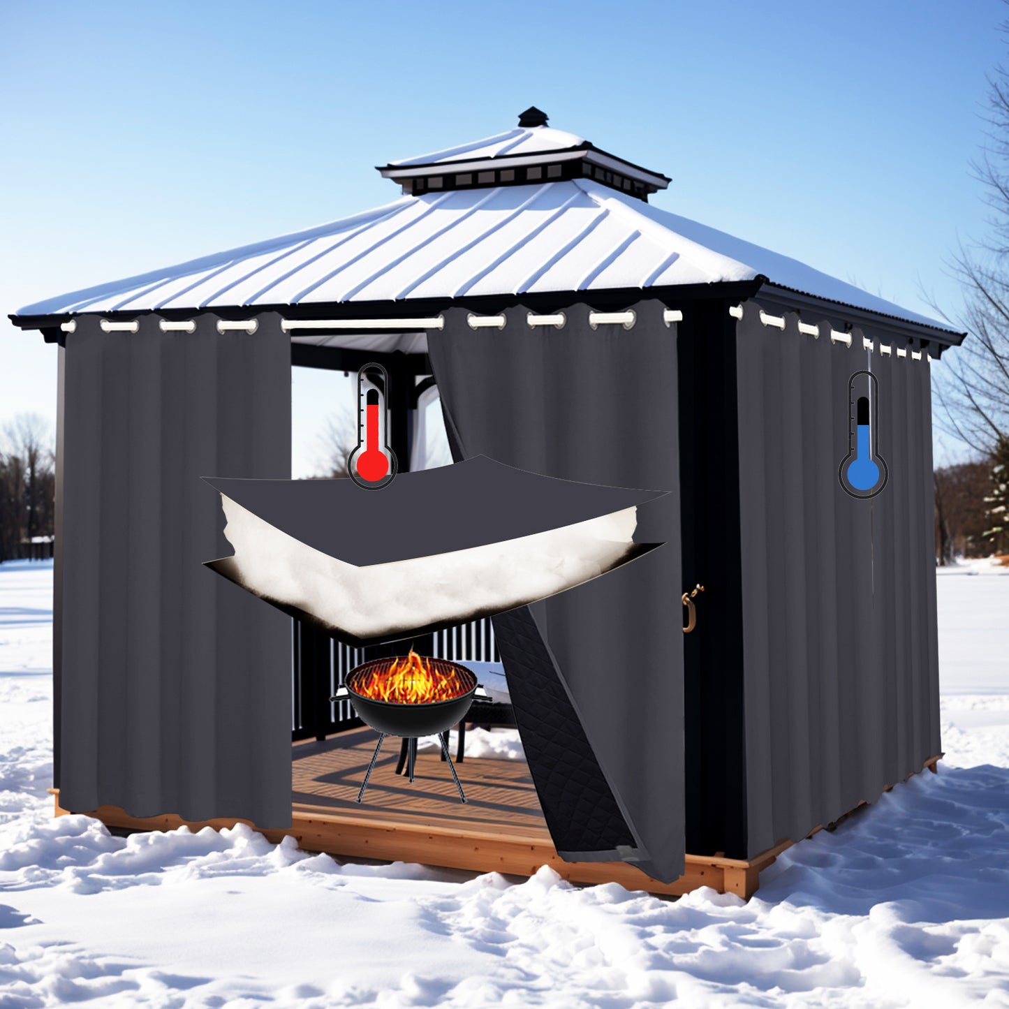 Wasserdichter gesteppter Outdoor-Thermovorhang · 100 % Blackout