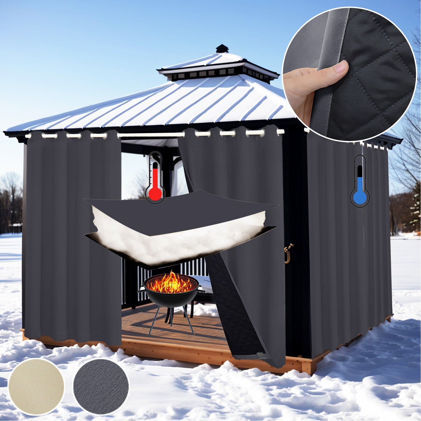 Wasserdichter gesteppter Outdoor-Thermovorhang · 100 % Blackout