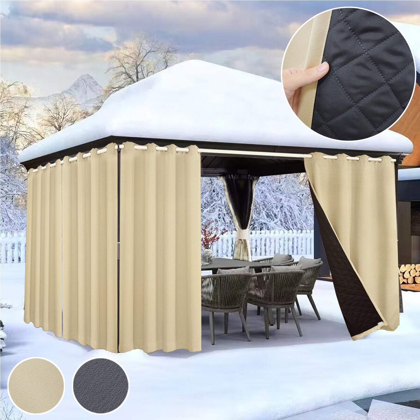 Wasserdichter gesteppter Outdoor-Thermovorhang · 100 % Blackout
