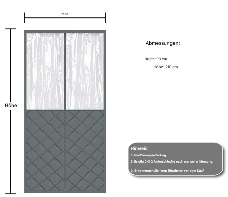 Magnetischer gesteppter Thermo Türvorhang mit großem Fenster · Wärmeschutz für Winter und Sommer