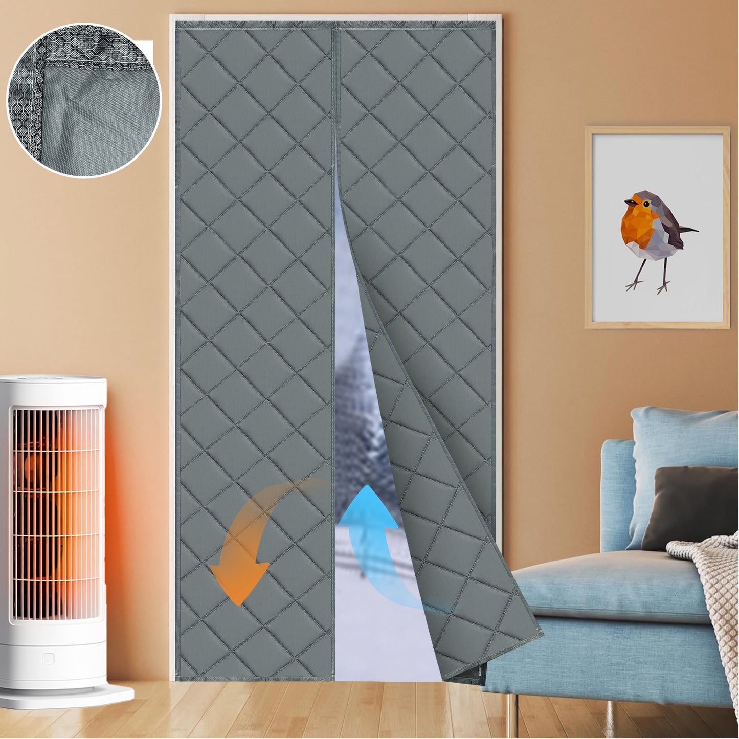 Magnetischer gesteppter Thermo Türvorhang · Wärmeschutz für Winter und Sommer