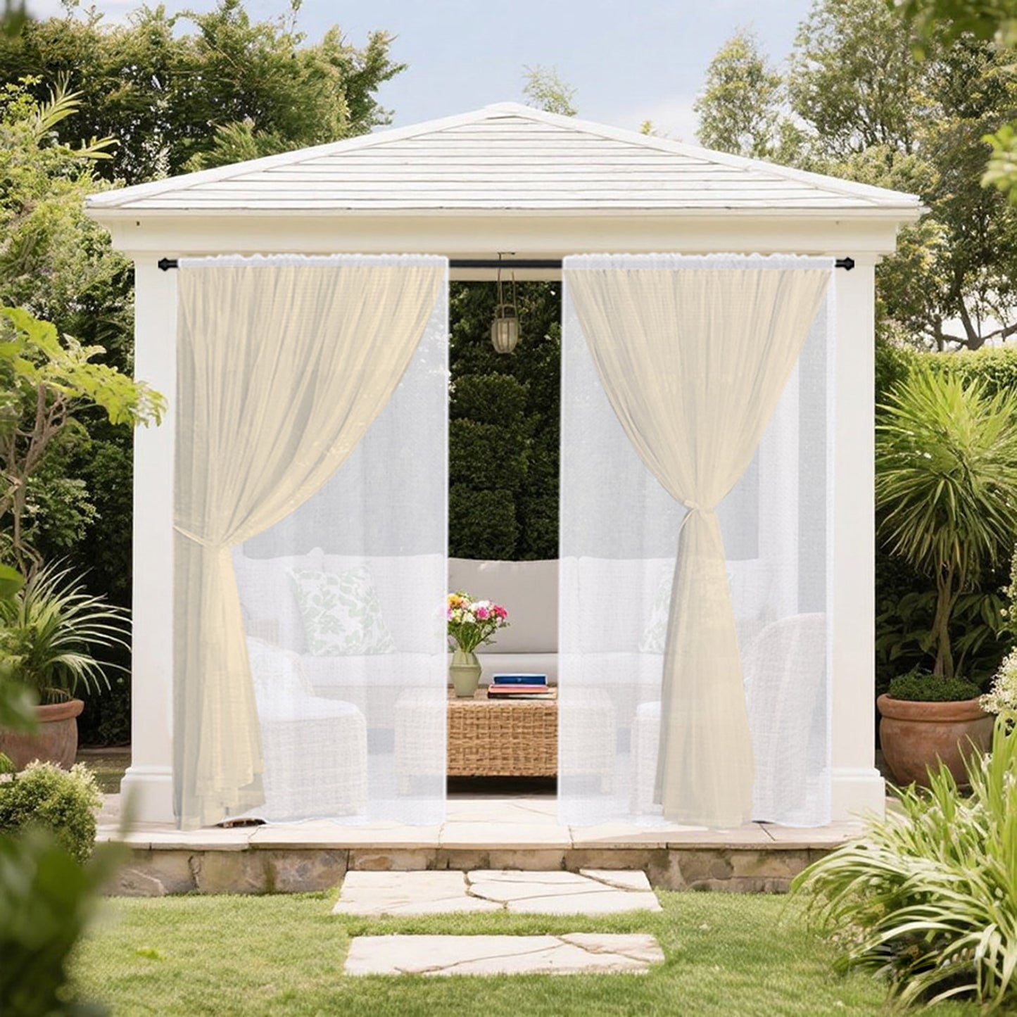 Outdoor Gardine Zweilagig Wasserabweisend mit Moskitonetz 1 Panel